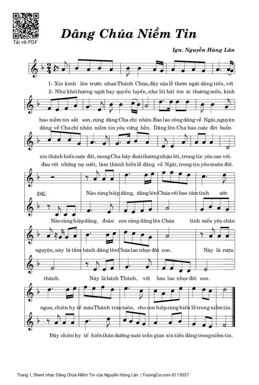Sheet PDF of Dâng Chúa Niềm Tin