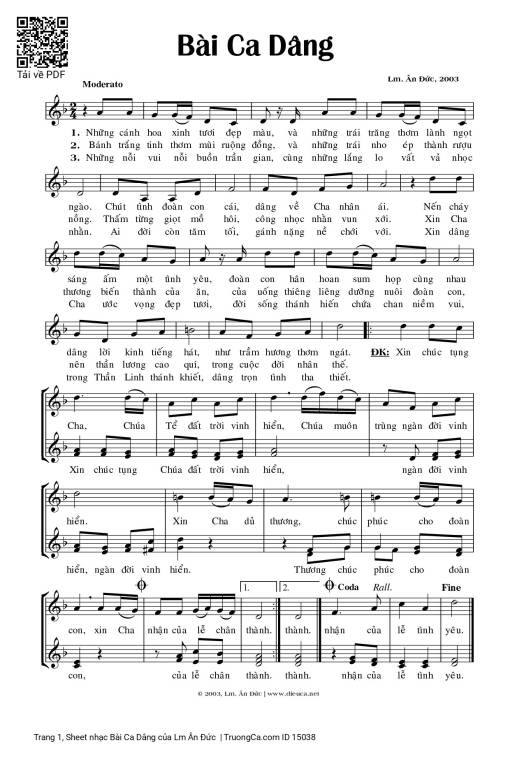 Sheet PDF of Bài Ca Dâng - Lm Ân Đức