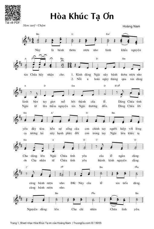Sheet PDF of Hòa Khúc Tạ ơn