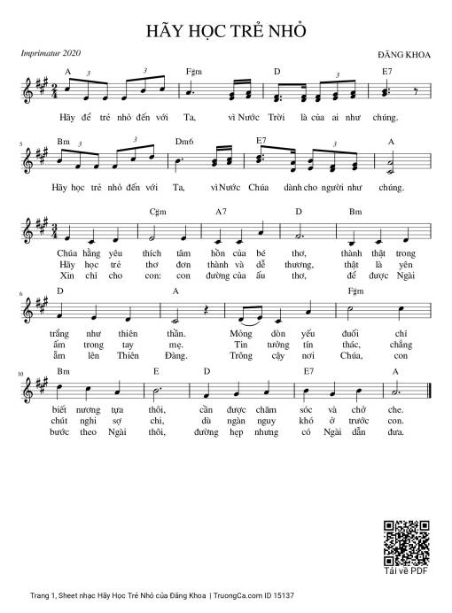 Sheet PDF of Hãy Học Trẻ Nhỏ