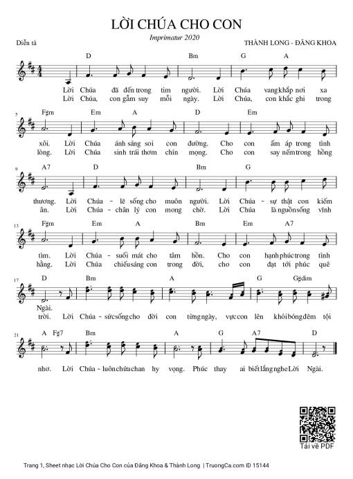 Sheet PDF of Lời Chúa Cho Con