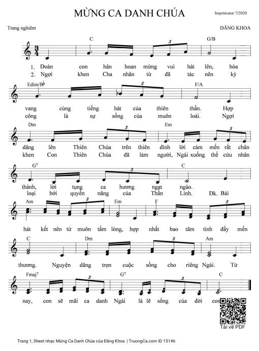 Sheet PDF of Mừng Ca Danh Chúa