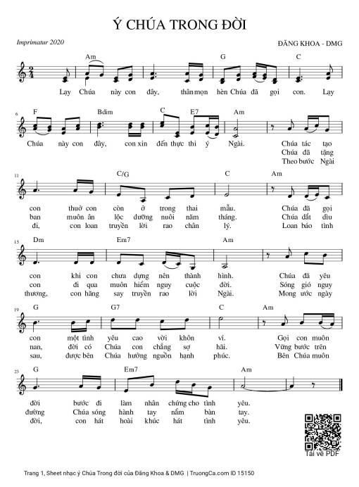 Sheet PDF of ý Chúa Trong đời