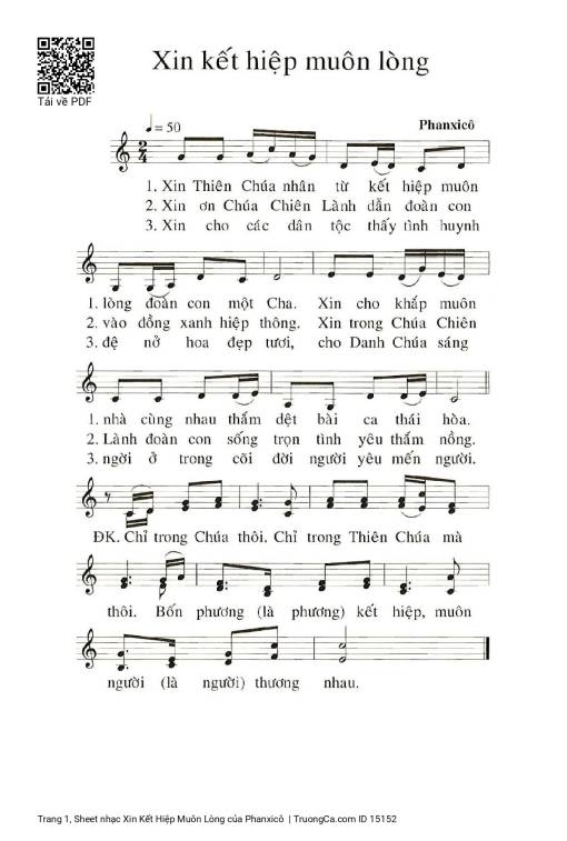 Sheet PDF of Xin Kết Hiệp Muôn Lòng