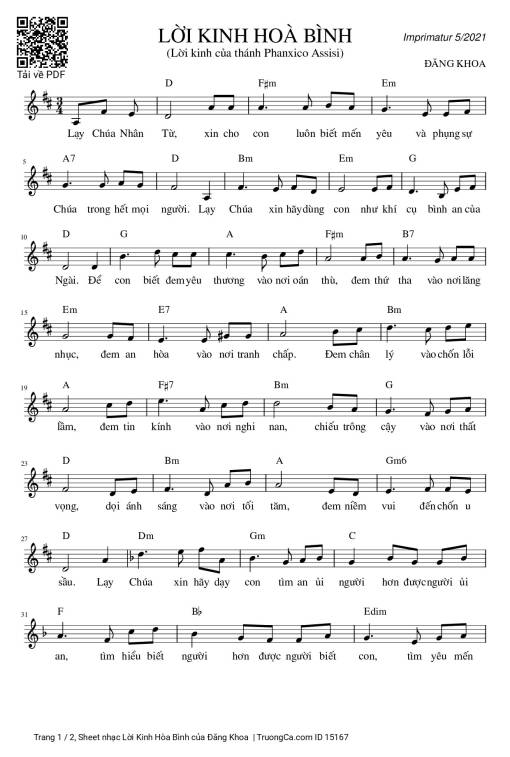 Sheet PDF of Lời Kinh Hòa Bình