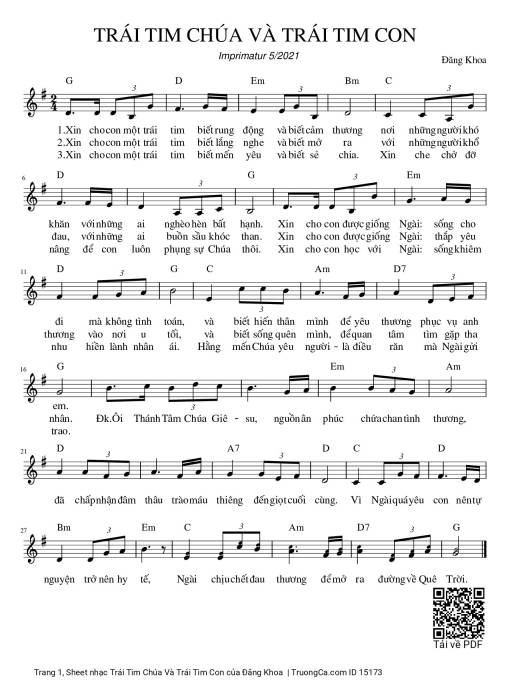 Sheet PDF of Trái Tim Chúa Và Trái Tim Con