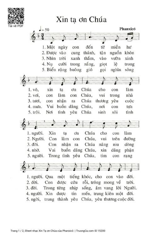 Sheet PDF of Xin Tạ ơn Chúa