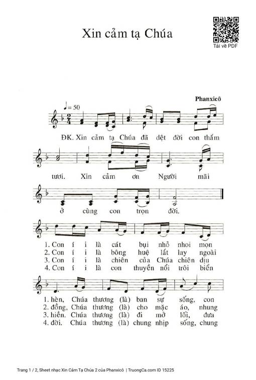 Sheet PDF of Xin Cảm Tạ Chúa 2