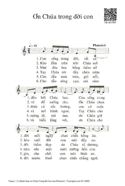 Sheet PDF of ơn Chúa Trong đời Con