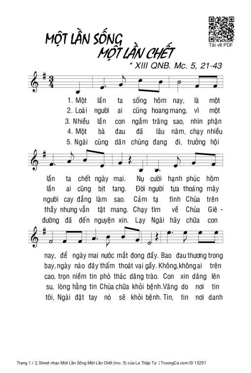 Sheet PDF of Một Lần Sống Một Lần Chết (mc. 5)