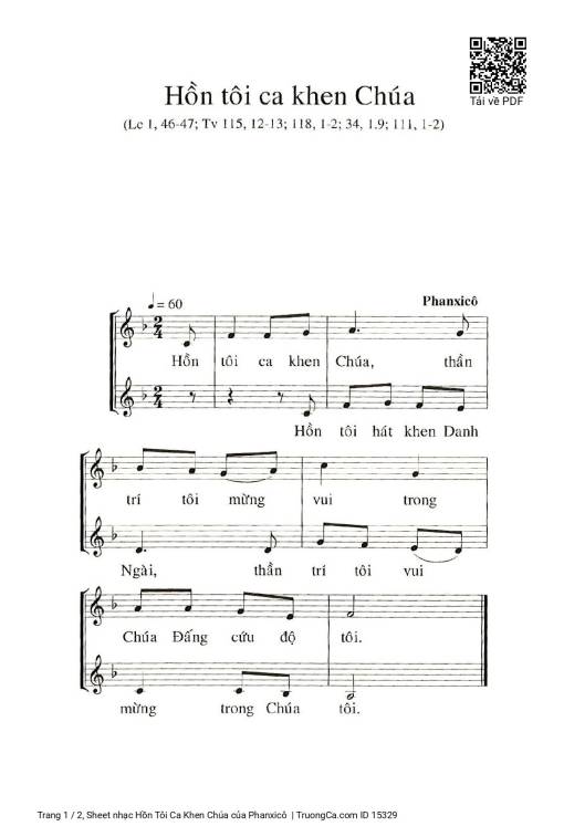 Sheet PDF of Hồn Tôi Ca Khen Chúa