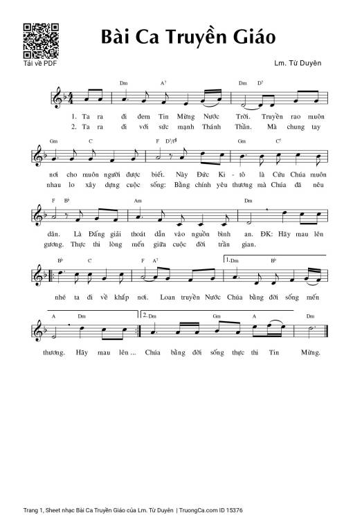 Sheet PDF of Bài Ca Truyền Giáo