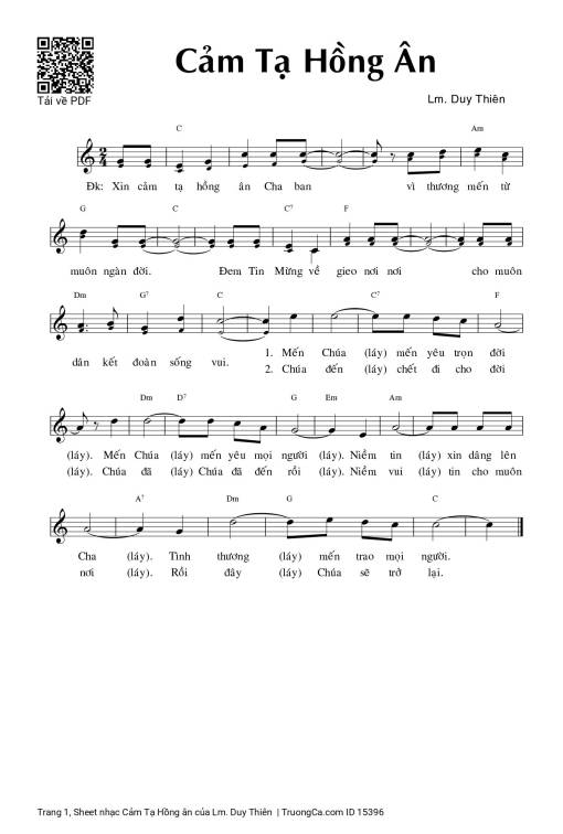 Sheet PDF of Cảm Tạ Hồng ân
