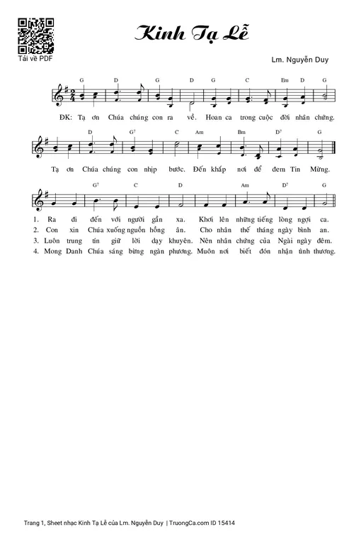 Sheet PDF of Kinh Tạ Lễ - Lm. Nguyễn Duy