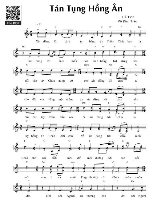 Sheet PDF of Tán Tụng Hồng ân -  Hải Linh