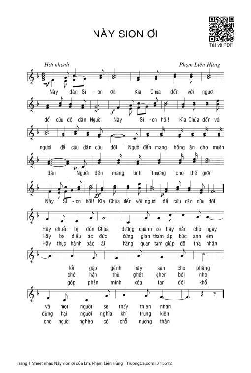 Sheet PDF of Này Sion ơi - Lm. Phạm Liên Hùng