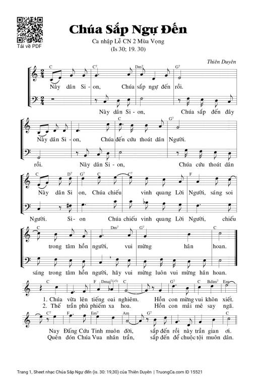 Sheet PDF of Chúa Sắp Ngự đến (is. 30: 19,30)