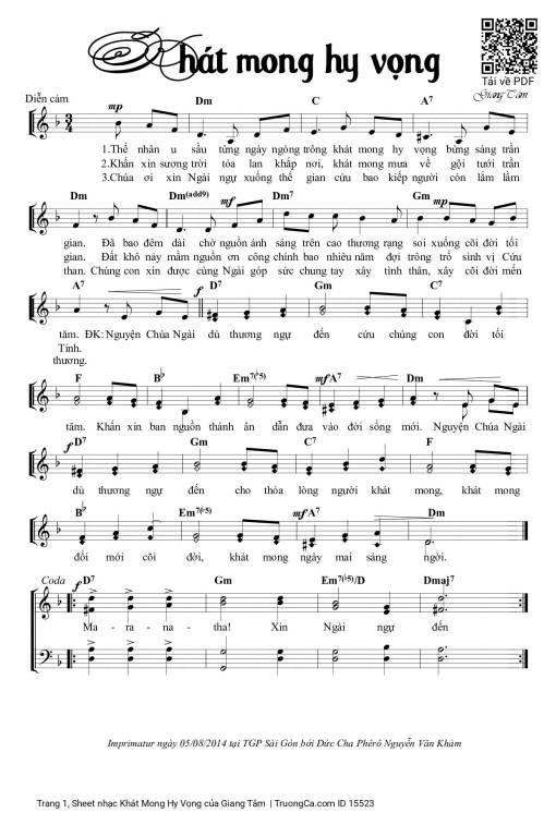 Sheet PDF of Khát Mong Hy Vọng