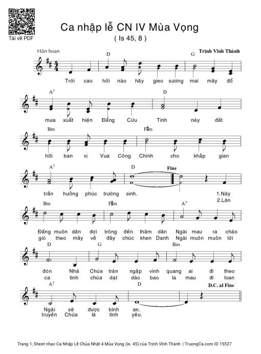 Sheet PDF of Ca Nhập Lễ Chúa Nhật 4 Mùa Vọng (is. 45)
