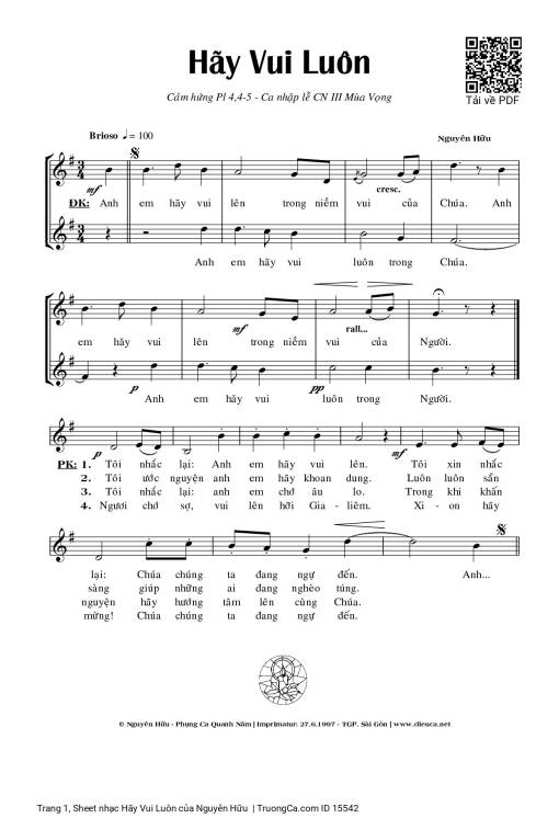 Sheet PDF of Hãy Vui Luôn - Nguyên Hữu