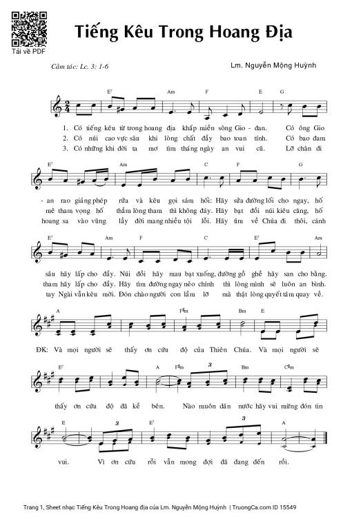 Sheet PDF of Tiếng Kêu Trong Hoang địa