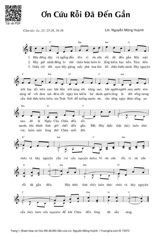 Sheet PDF of ơn Cứu Rỗi đã đến Gần