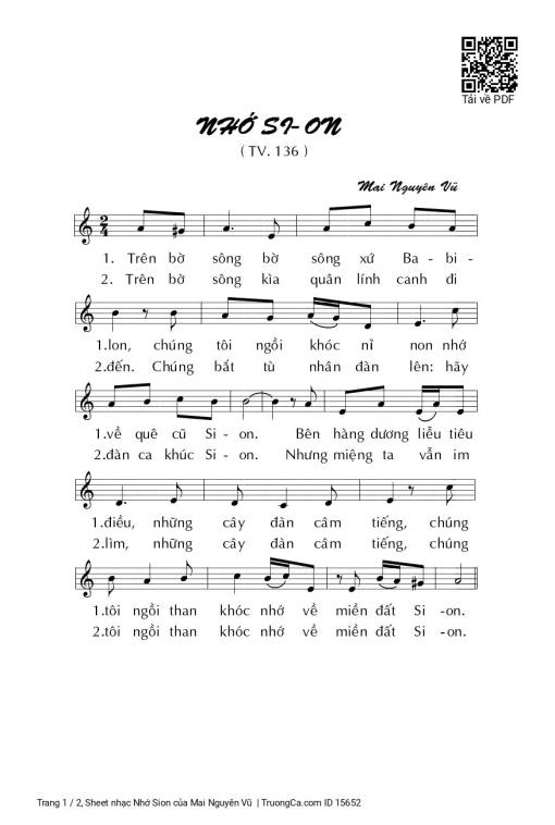 Sheet PDF of Nhớ Sion - Mai Nguyên Vũ