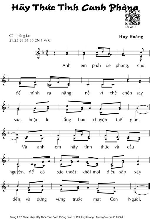 Sheet PDF of Hãy Thức Tỉnh Canh Phòng