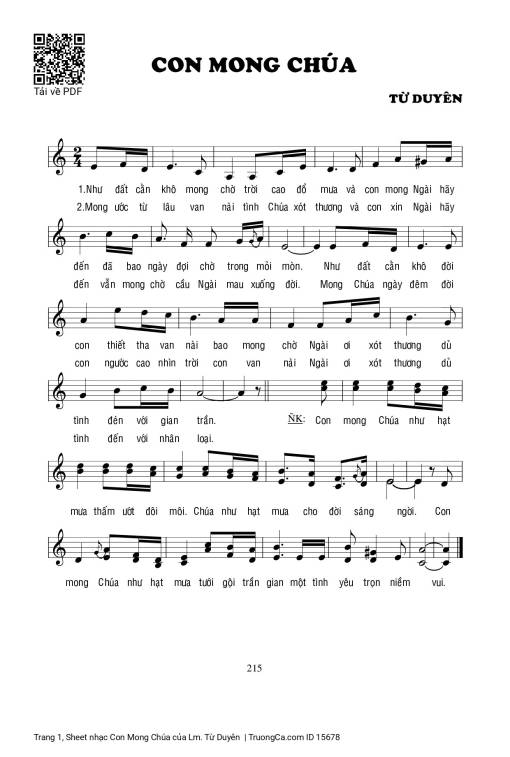 Sheet PDF of Con Mong Chúa - Lm. Từ Duyên