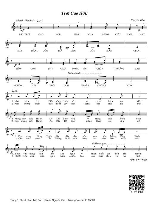Sheet PDF of Trời Cao Hỡi