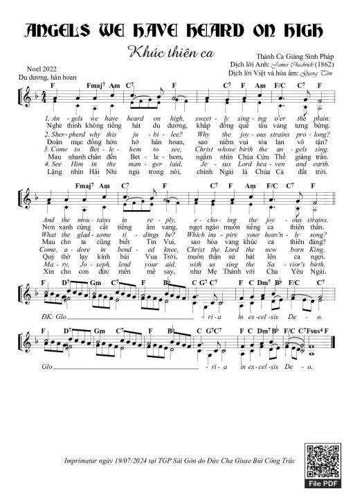 Sheet PDF of Angels We Have Heard On High - Khúc Thiên Ca