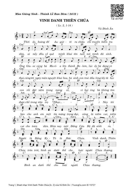Sheet PDF of Vinh Danh Thiên Chúa (lc. 2)