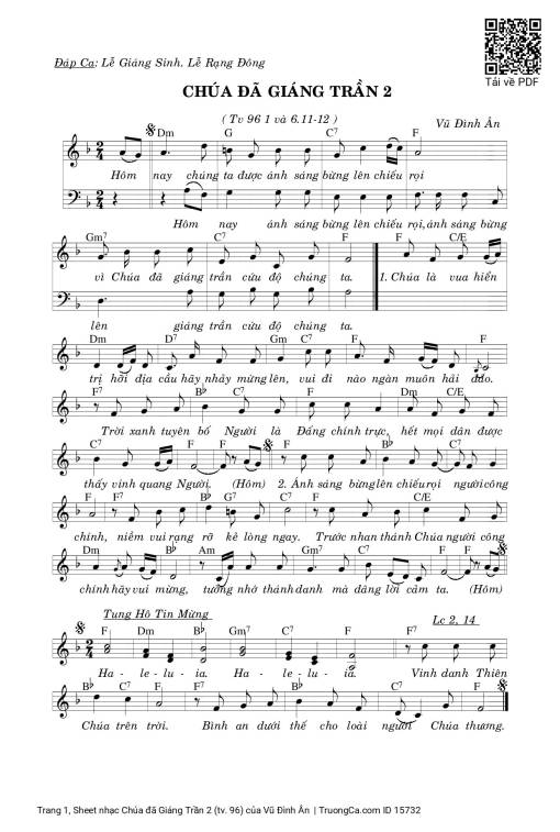 Sheet PDF of Chúa đã Giáng Trần 2 (tv. 96)