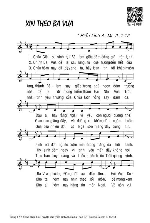 Sheet PDF of Xin Theo Ba Vua (hiển Linh A)