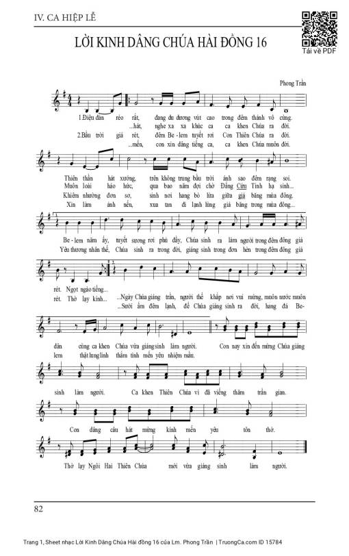 Sheet PDF of Lời Kinh Dâng Chúa Hài đồng 16