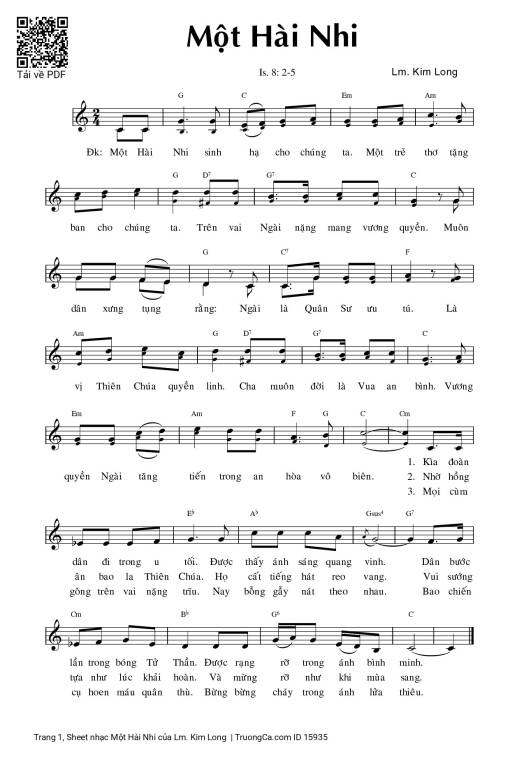 Sheet PDF of Một Hài Nhi - Lm. Kim Long