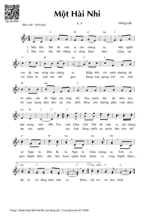 Sheet PDF of Một Hài Nhi - Hùng Lân
