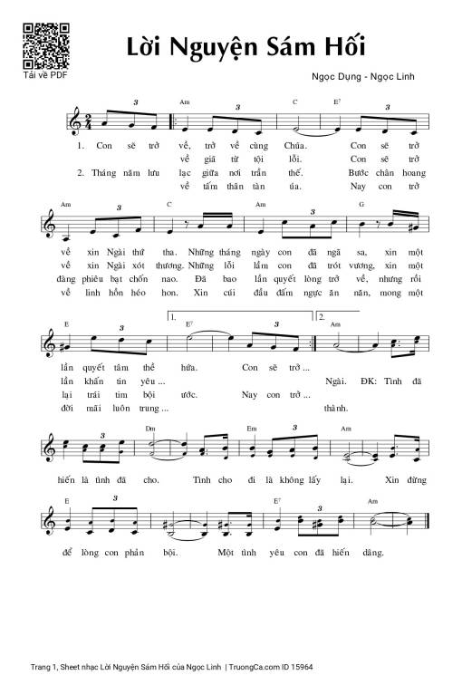 Sheet PDF of Lời Nguyện Sám Hối