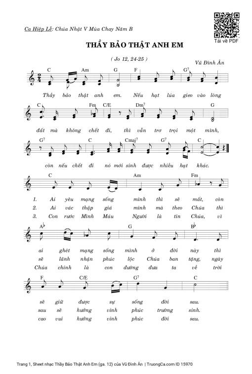 Sheet PDF of Thầy Bảo Thật Anh Em (ga. 12)