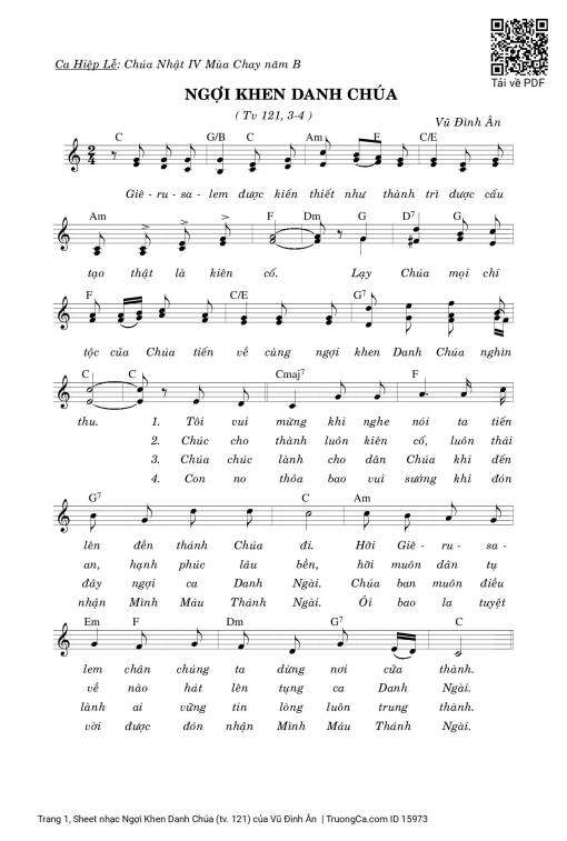 Sheet PDF of Ngợi Khen Danh Chúa (tv. 121)