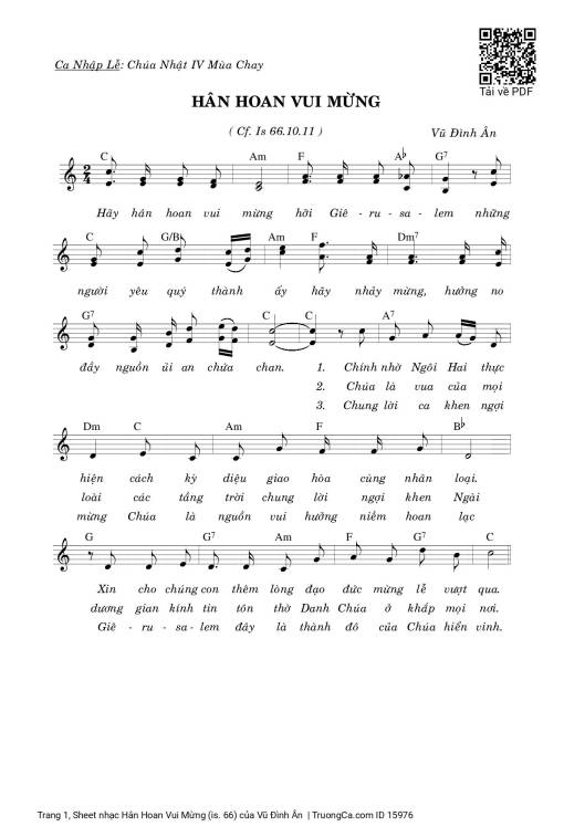 Sheet PDF of Hân Hoan Vui Mừng (is. 66)