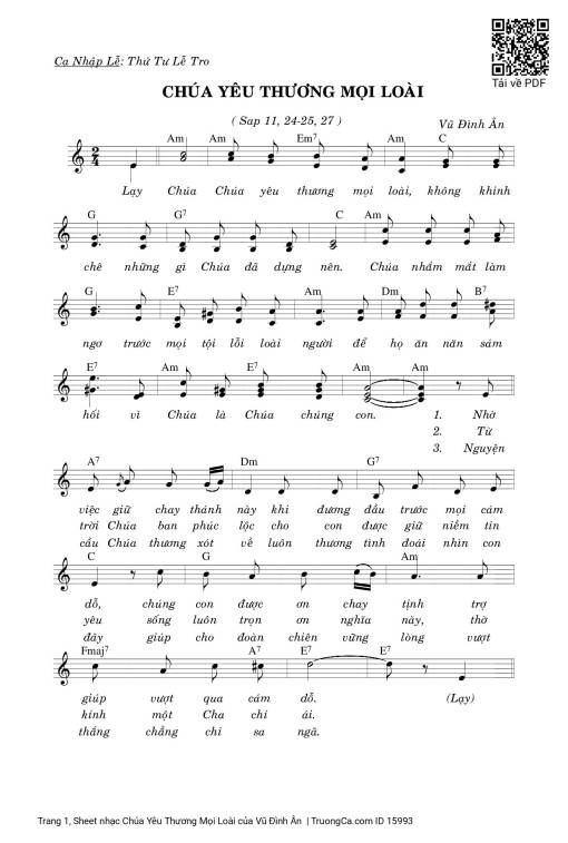 Sheet PDF of Chúa Yêu Thương Mọi Loài