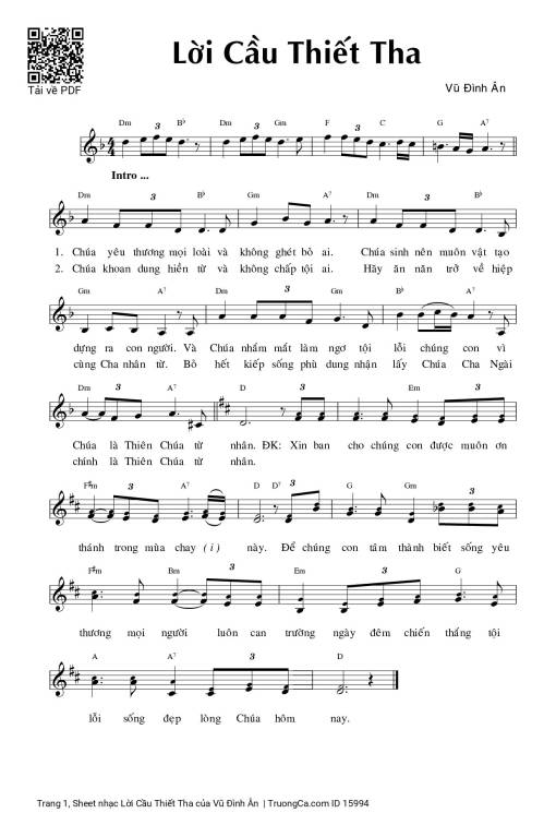 Sheet PDF of Lời Cầu Thiết Tha