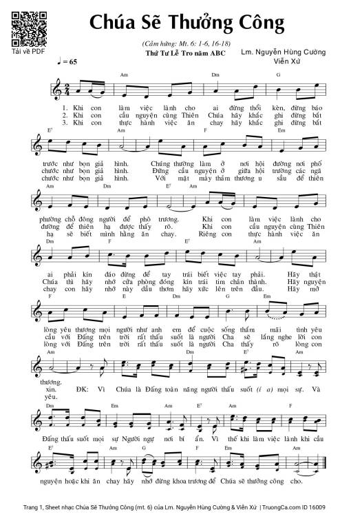 Sheet PDF of Chúa Sẽ Thưởng Công (mt. 6)