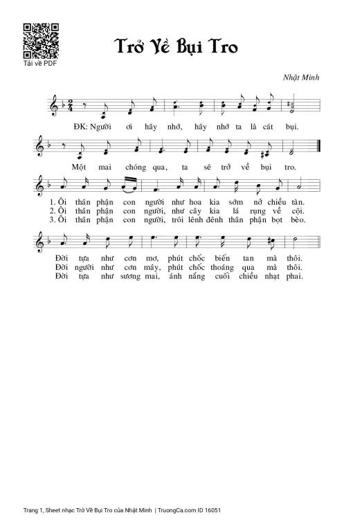 Sheet PDF of Trở Về Bụi Tro