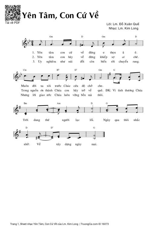 Sheet PDF of Yên Tâm, Con Cứ Về