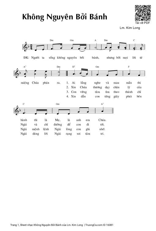 Sheet PDF of Không Nguyên Bởi Bánh