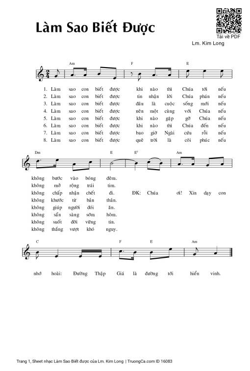 Sheet PDF of Làm Sao Biết được