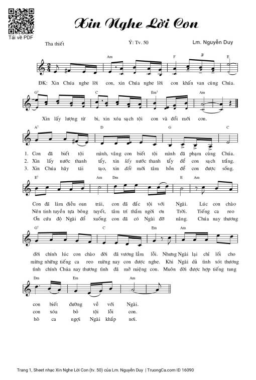 Sheet PDF of Xin Nghe Lời Con (tv. 50)