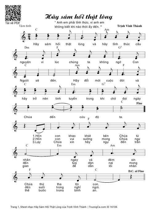 Sheet PDF of Hãy Sám Hối Thật Lòng